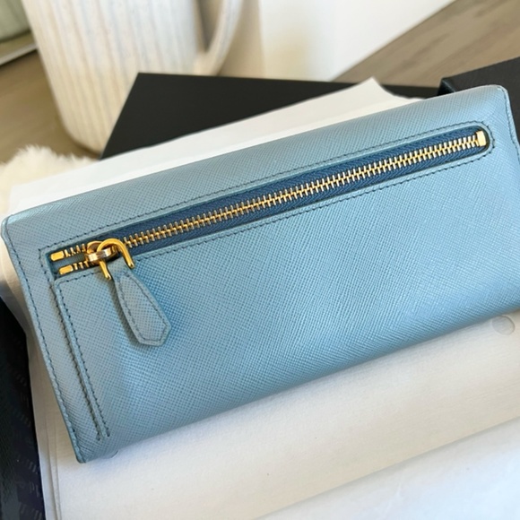 Prada Bow Flap Saffiano Leather Long Wallet Baby Blue - Picture 4 of 6